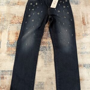 woMen's Dark Blue Jeans with Embellishments